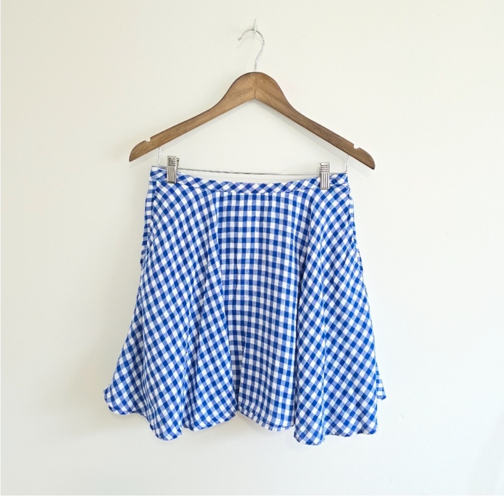 J. Crew Blue Gingham Linen A-Line Skater Mini Skirt Size 4